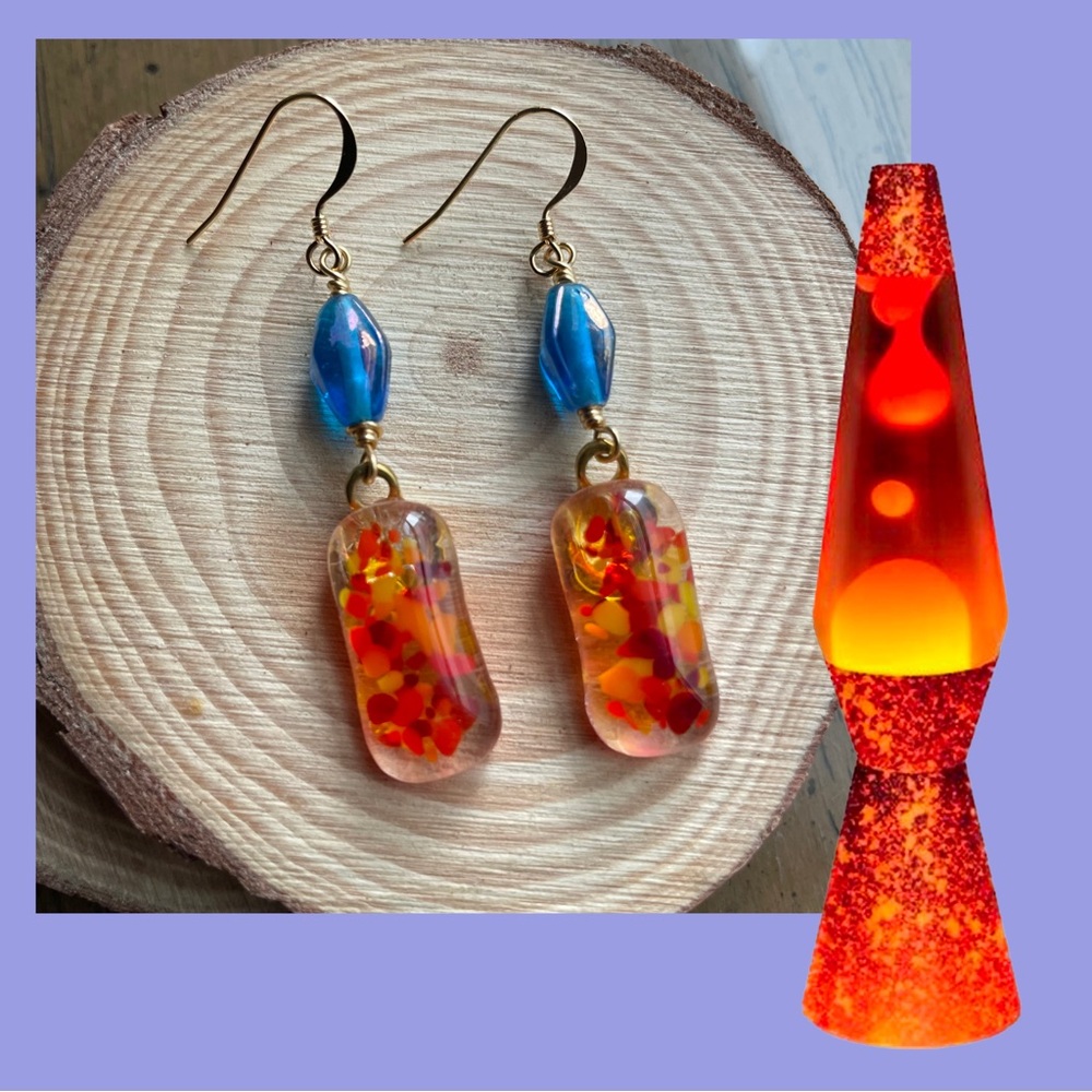 🔥Lava Lamp fused glass earrings!  Handcrafted and one of a kind.